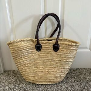Straw Tote Beach lBag with Brown Handles